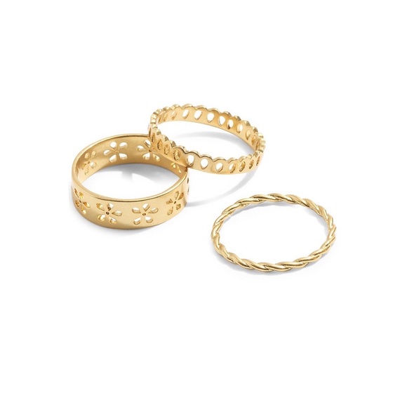 🆕 Madewell Eyelet Lace Stacking Ring Set Gold Tone NWT New Size 8 - Picture 2 of 3